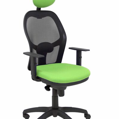 Chaise Jorquera en résille noire avec assise bali vert pistache et tête de lit fixe