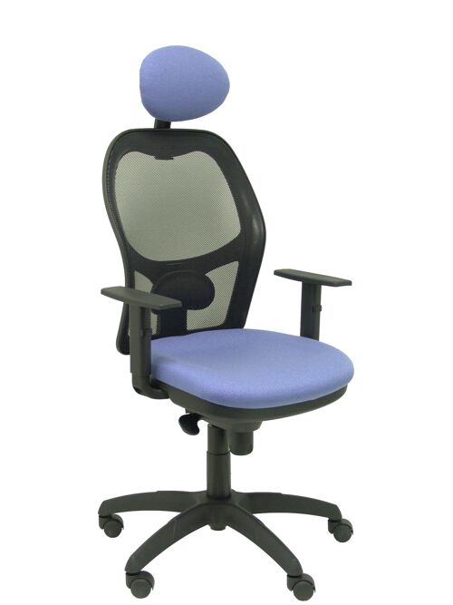 Silla Jorquera malla negra asiento bali azul claro con cabecero fijo