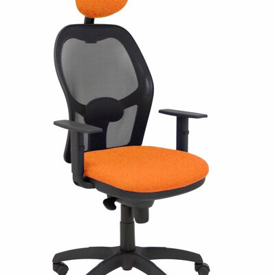 Jorquera Stuhl aus schwarzem Netzgewebe, orangefarbener Bali-Sitz mit festem Kopfteil