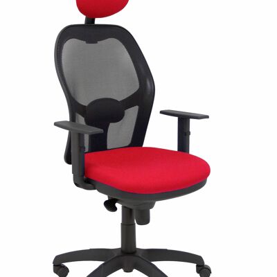 Sedia Jorquera in rete nera con sedile rosso bali con testiera fissa