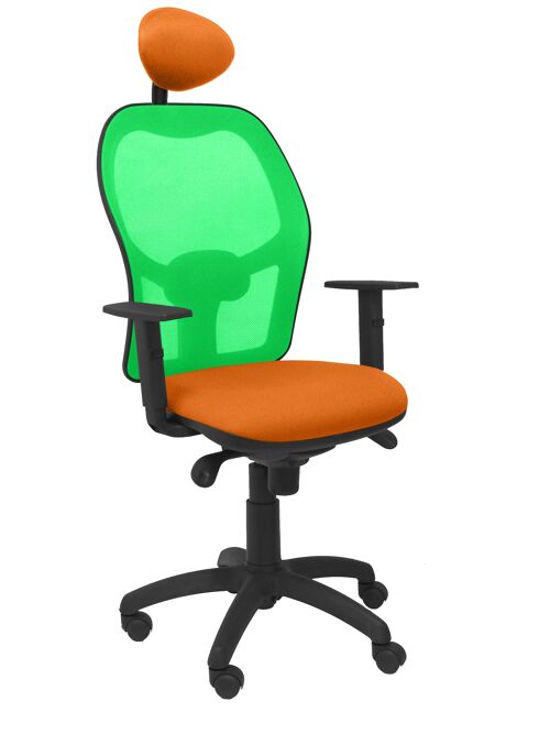 Silla Jorquera malla verde asiento bali naranja con cabecero fijo