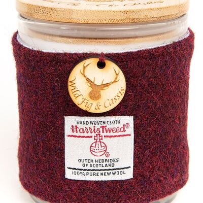 Bougie de soja parfumée à la figue sauvage et au cassis enveloppée de Harris Tweed