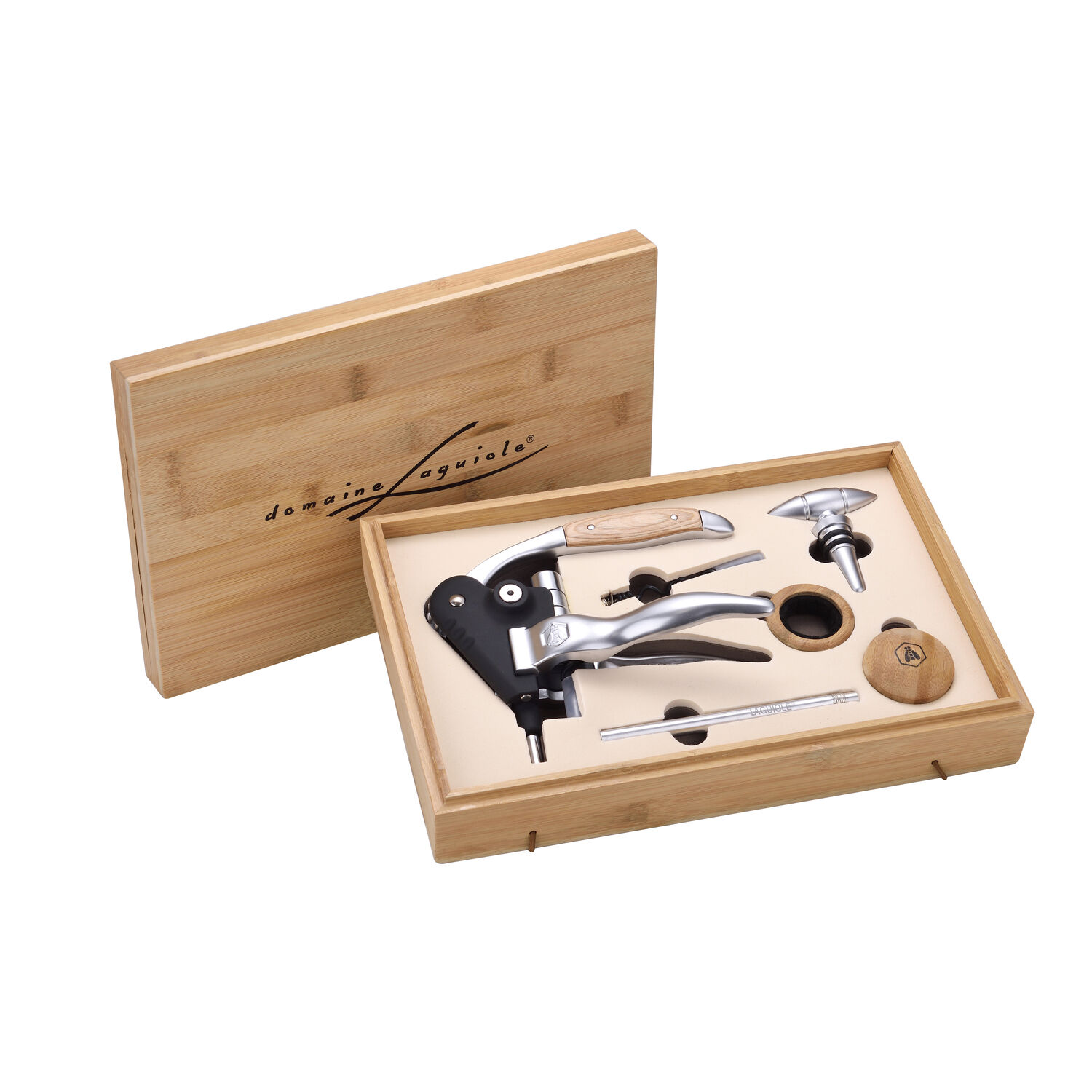 Deluxe Wine Set - 6 Pieces - Metal and Bamboo - Gift Box