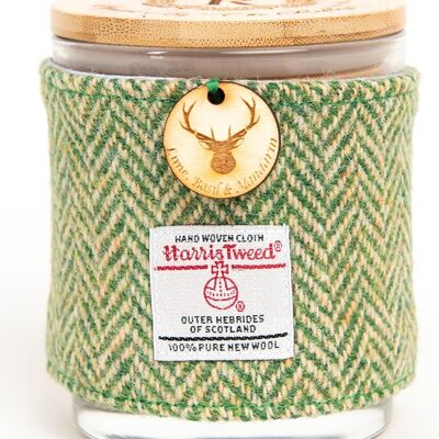 Candela di soia al profumo di lime, basilico e mandarino avvolta in Harris Tweed