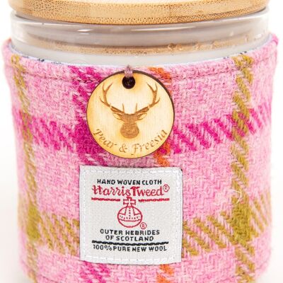 English Pear & Freesia Scented Soy Candle with Harris Tweed Sleeve