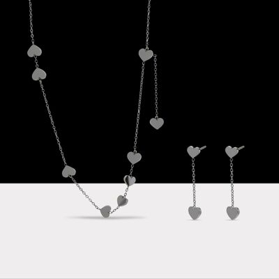 Classic Heart Necklace & Earring Seen Silver