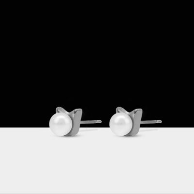 Klassische Perlen-Katzen-Ohrringe Silber