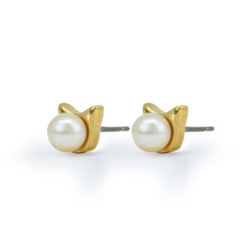 Boucles d'Oreilles Chat Perle Classique Doré 2