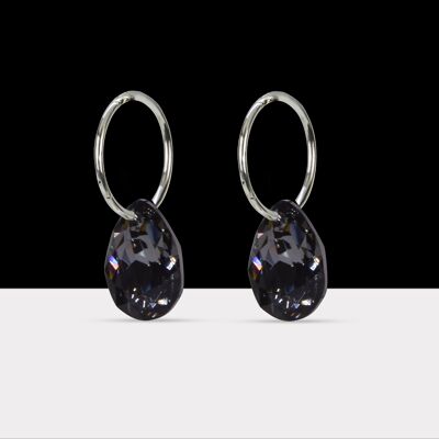 Pendientes de aro Evelyn de cristal ahumado clásico de Swarovski en plata