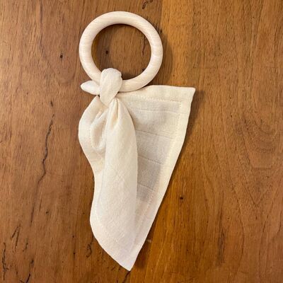 Nude soft toy in organic cotton & wooden teething ring