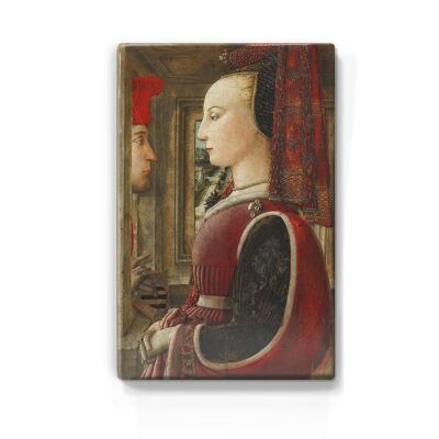 Laqueprint, Porträt einer Frau mit einem Mann in einem Flügelfenster - Filippo Lippi
