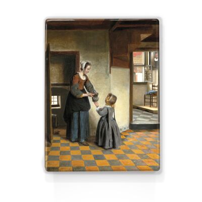 Laqueprint, Een vrouw met een kind in een bijkeuken - Adriaen van Utrecht