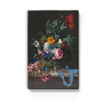 Laqueprint, Blumenstillleben mit Uhr - Willem van Aelst