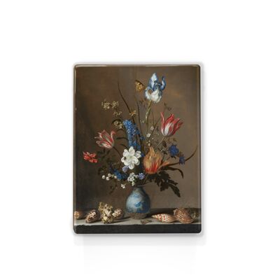 Laqueprint, Bloemen in een Wan-Li vaas met schelpen - Balthasar van der Ast