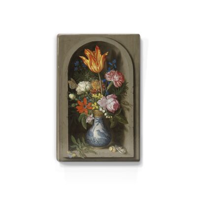Stampa lacca, fiori in un vaso pallido con doratura - Ambrosius bosschaert il sambuco