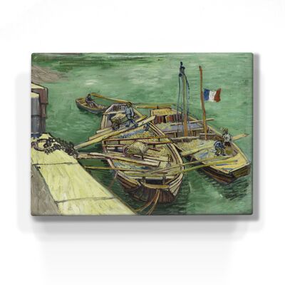 Laqueprint, Banchina con uomini che scaricano chiatte di sabbia - Vincent van Gogh