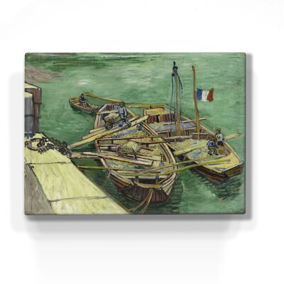 Laqueprint, Kade met mannen die zandschuiten lossen - Vincent van Gogh