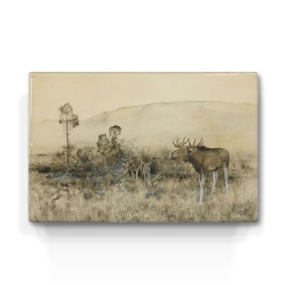 Laqueprint, Landschap met Amerikaanse elandenfamilie - Bruno Liljefors