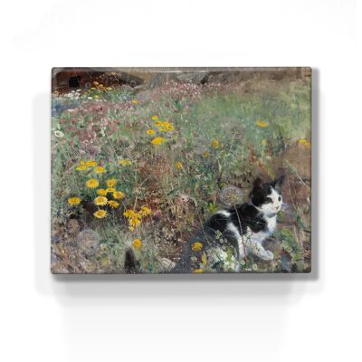 Laqueprint, Gato en un prado de flores - Bruno Liljefors