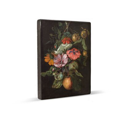 Laqueprint, Festoen van vruchten en bloemen hangend aan een spijker - Rachel Ruysch