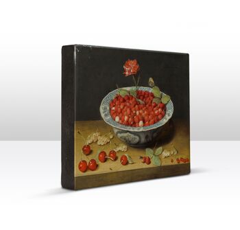 Laqueprint, fraises des bois et un oeillet dans un bol Wan Li - Jacob van Hulsdonck 2
