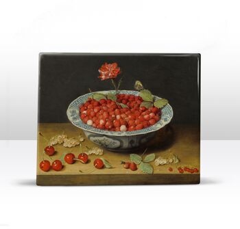 Laqueprint, fraises des bois et un oeillet dans un bol Wan Li - Jacob van Hulsdonck 3