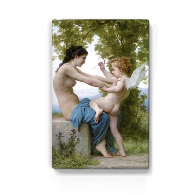 Laqueprint, Jonge vrouw beschermt zichzelf tegen cupico - William Adolphe Bouguereau