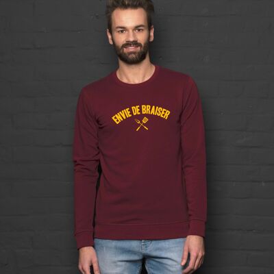 Sweat-shirt "Envie de braiser" - Homme - Couleur Bordeaux