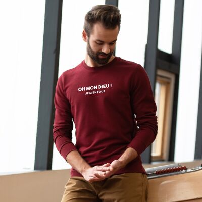 Sweatshirt "Oh my God! I don't care" - Men - Bordeaux color