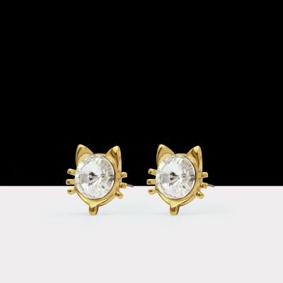 Fantasy Cat Crystal Earrings Gold
