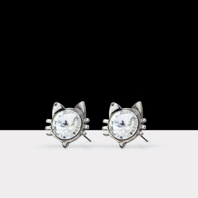 Fantasy Cat Crystal Earrings Silver