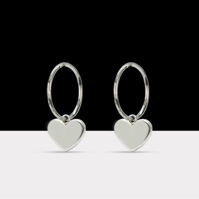 Boucles d'Oreilles Créoles Evelyn Cœur Fantaisie Argent