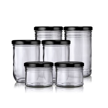 Lot 6 bocaux de conservation en verre recyclé - 3 tailles différentes- gamme Franquette + couvercles 1
