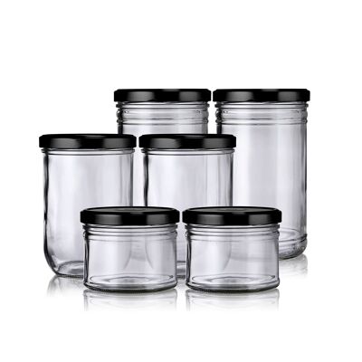 Set of 6 recycled glass storage jars - 3 different sizes - Franquette range + lids