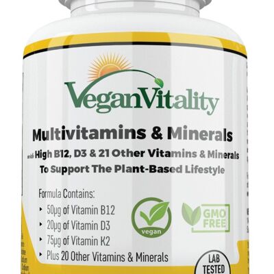 Vegan Multivitamins & Minerals with High B12, D3 & K2