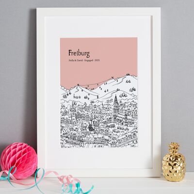 Affiche Freiburg personnalisée - A4 (21x30 cm) - Cadre blanc (le format A4 sera encadré avec un passe-partout blanc | Le format A3 remplira le cadre) - 5 - Coucher de soleil