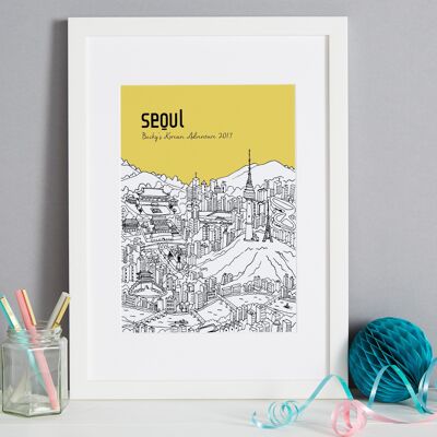 Personalised Seoul Print - A4 (21x30 cm) - Natural Oak Frame (A4 size will be framed with a white mount | A3 size will fill the frame) - 11 - Mint