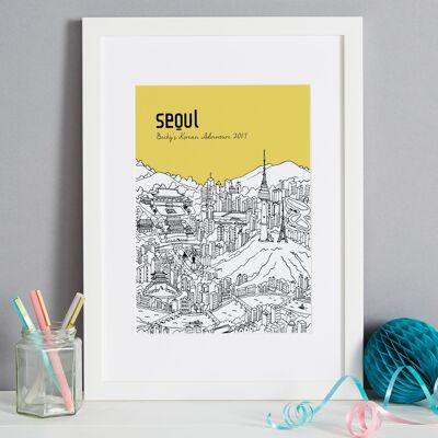 Personalised Seoul Print - A3 (30x42 cm) - White Frame (A4 size will be framed with a white mount | A3 size will fill the frame) - 10 - Sage