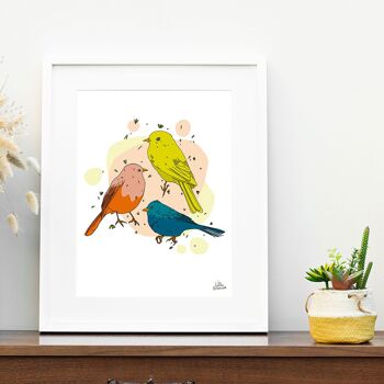 Affiche petits oiseaux - Oiseaux espiègles 2
