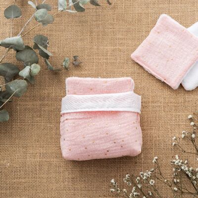 Panier de lingettes lavables démaquillantes x7 rose bonbon