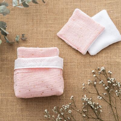 Cesta de toallitas desmaquillantes lavables x7 rosa caramelo