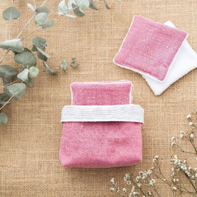 Basket of washable make-up remover wipes x7 orchid