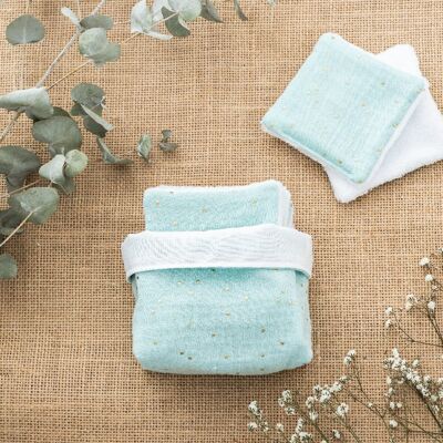 Basket of washable make-up remover wipes x7 mint