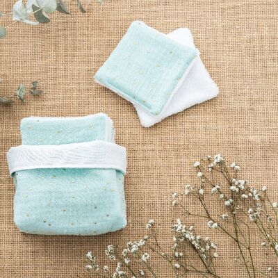 Basket of washable make-up remover wipes x7 mint