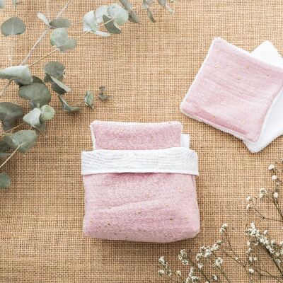 Basket of washable make-up remover wipes x7 powder pink