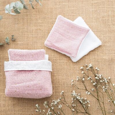 Cesta de toallitas desmaquillantes lavables x7 rosa empolvado