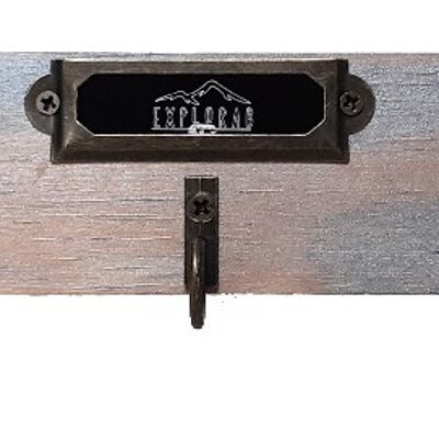 Vintage brushed steel wall key holder with 5 hooks