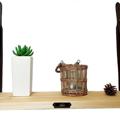 Vintage wall shelf with adjustable leather straps