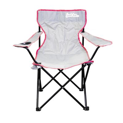 just be... Silla de camping gris con ribete rosa