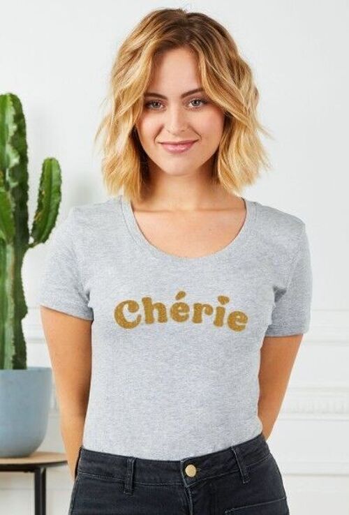 T-shirt femme Chérie (effet paillette)